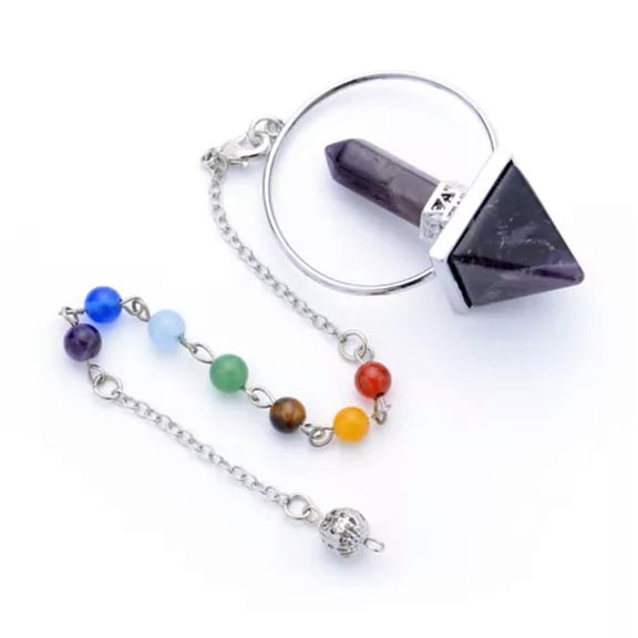 MATROOY Rock Quartz 7 Chakra Stone Pendulum Prism Magic Wand Energy Reiki Healing Amulet-Amethyst