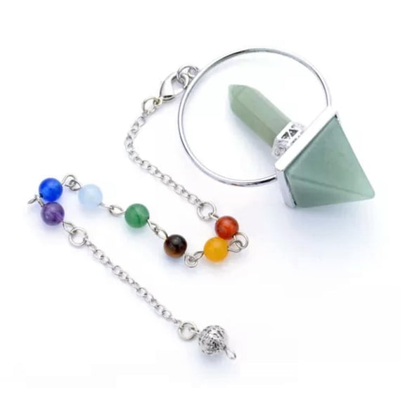 MATROOY Rock Quartz 7 Chakra Stone Pendulum Prism Magic Wand Energy Reiki Healing Amulet-Aventurine