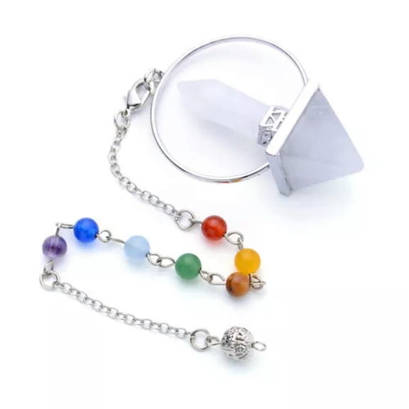 MATROOY Rock Quartz 7 Chakra Stone Pendulum Prism Magic Wand Energy Reiki Healing Amulet-Clear Quartz