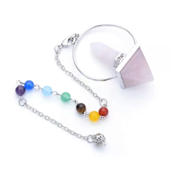 MATROOY Rock Quartz 7 Chakra Stone Pendulum Prism Magic Wand Energy Reiki Healing Amulet-Rose Quartz