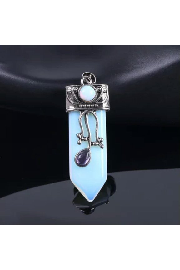 Rock Quartz Stone sword Pendant Hexagon Bead Energy Reiki Healing Amulet-Opal