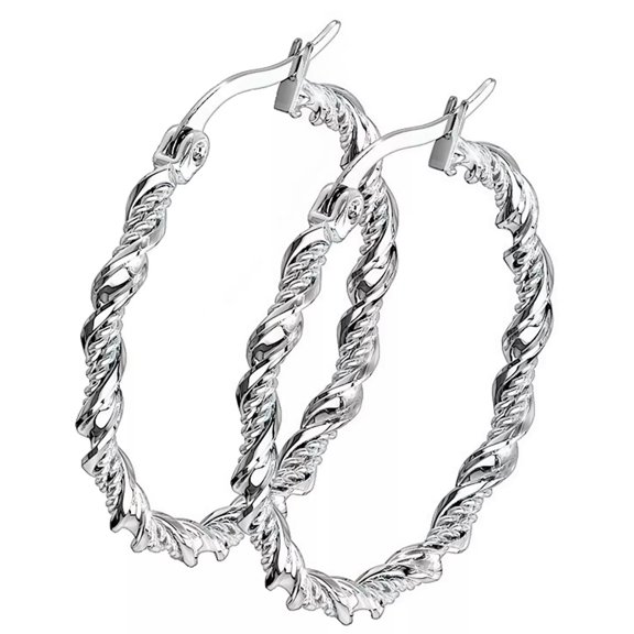MATROOY Rope Chain Hoop Earrings Hypoallergenic Silver Surgical Stainless Steel 35mm