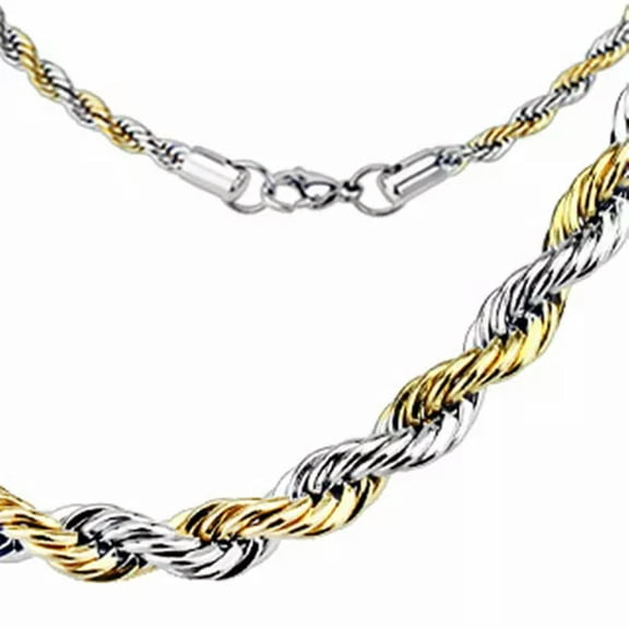 MATROOY Rope Chain Necklace Two Tone Gold PVD Plate Silver Stainless ...