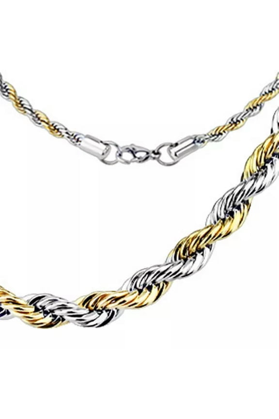 Rope Chain Necklace Two-Tone Gold Silver Stainless Stainless Steel 7mm 20-30-IN-30-inch length