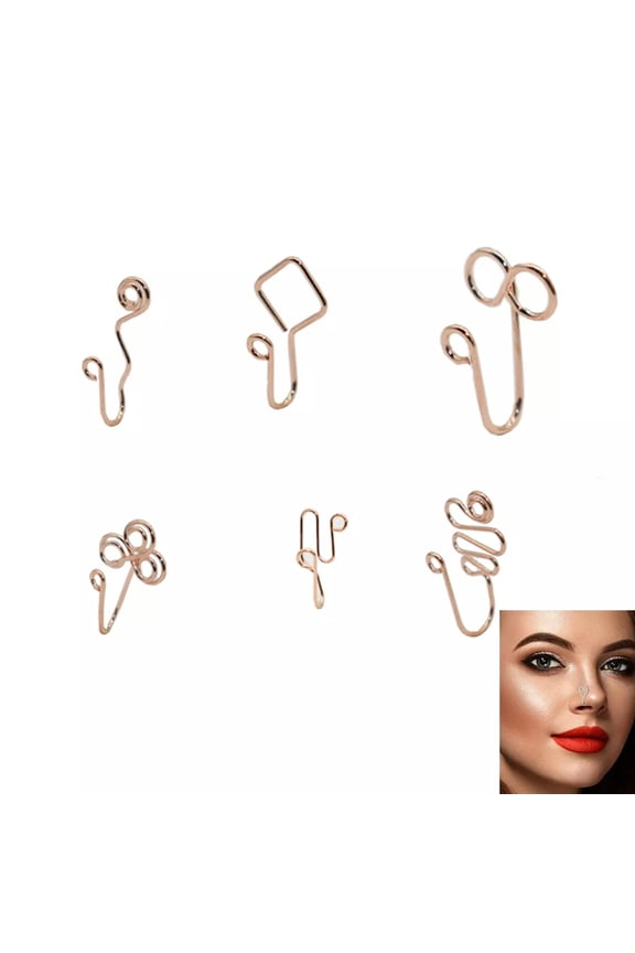 Rose Gold Plated Fake Nose Ring Nail Nose Clip Non Piercing Ear Body Jewelry