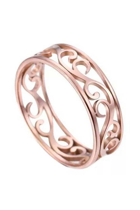 Rose Gold Victorian Style Filigree Ring Stainless Steel Art Nouveau Boho Band-6