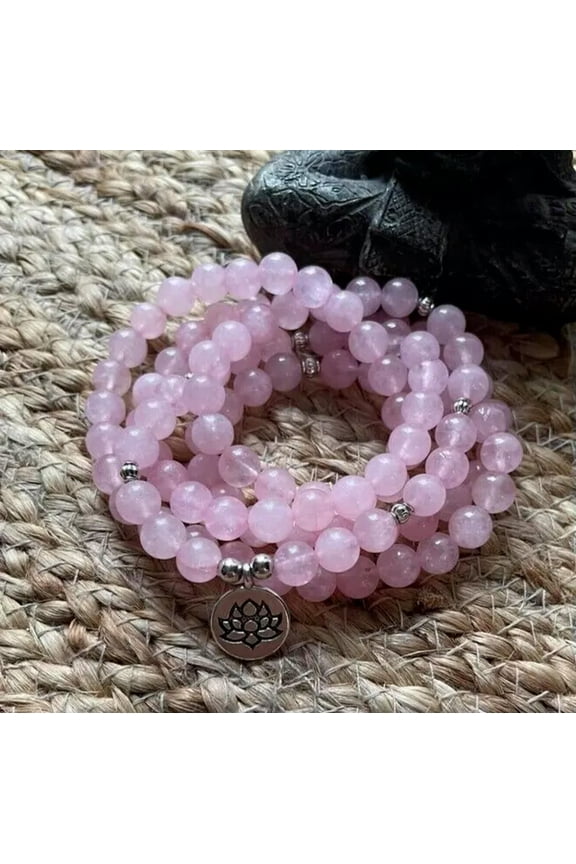Rose Quartz 108 Mala Bead Prayer Healing Meditation Women Necklace Bracelet Gift