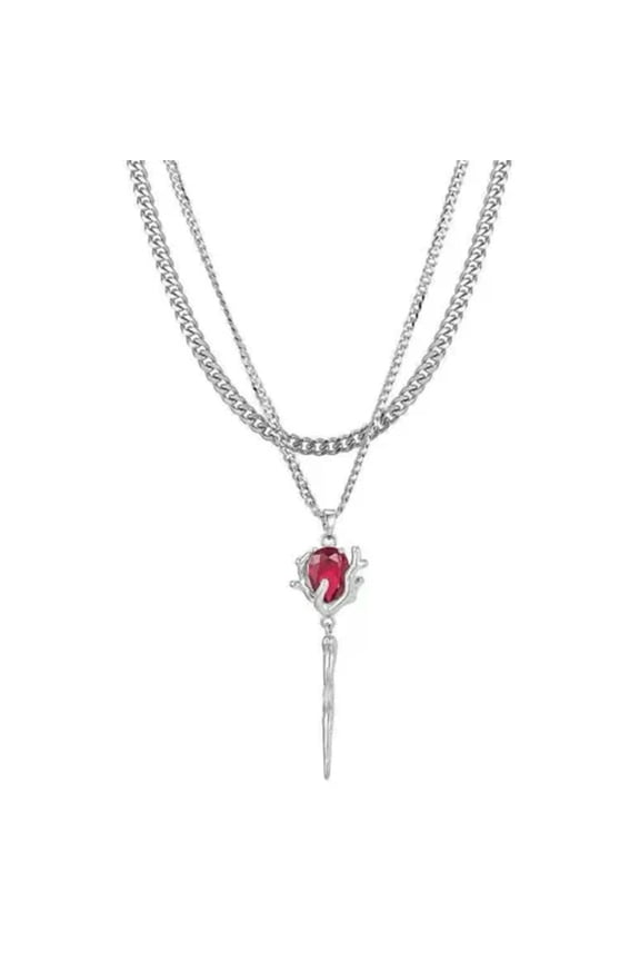Rose Scepter Necklace Layered Flower Stone Chain Clavicle Chains Pendant Decor-Silver