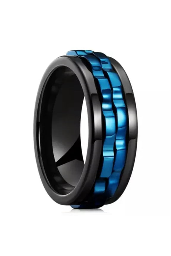 Rotating Anxiety Fidget Ring Fashion Punk Gear Stainless Steel Chain Spinner Rin-11-B