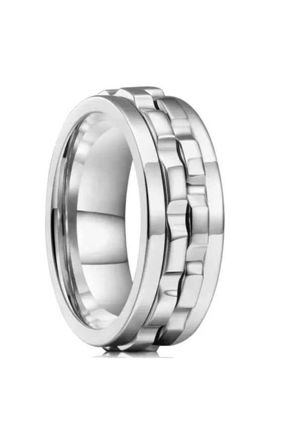 Rotating Anxiety Fidget Ring Fashion Punk Gear Stainless Steel Chain Spinner Rin-6-G
