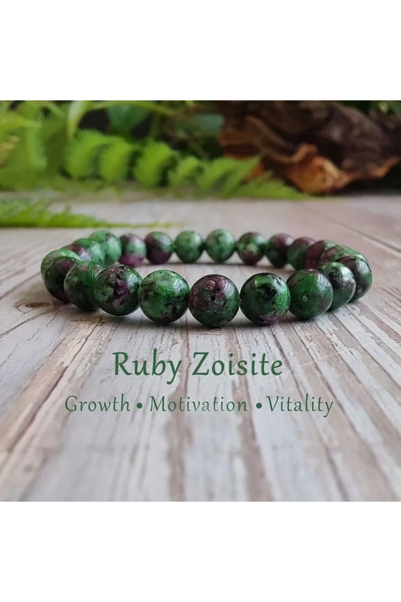 Ruby Zoisite 8mm Round Beads Gemstone Healing Meditation Reiki Stretchy Bracelet