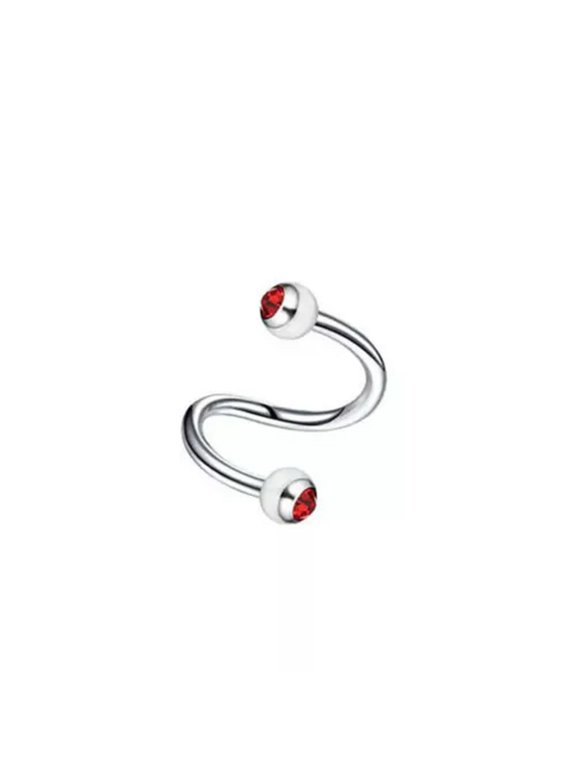 S-shaped Lip Ring Eyebrow Stud Rhinestone-encrusted Spiral Twisted Nose Ring-Red