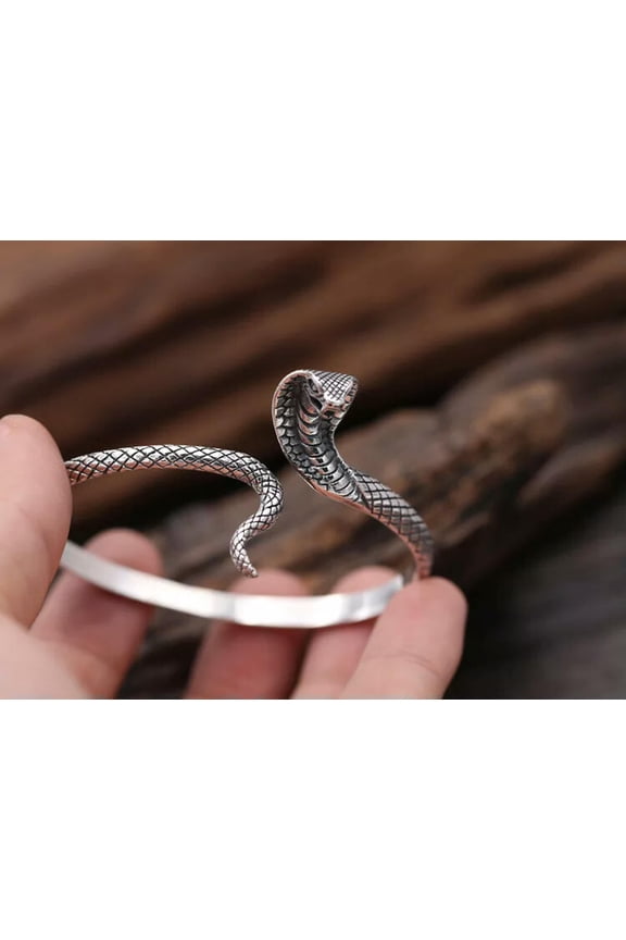 S925 Pure Sterling Silver 925 Punk Personality Snake Bracelet Bangle OPEN-CUFF