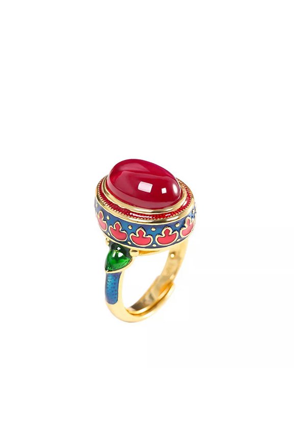 S925 Pure Sterling Silver Ring Chalcedony Enamel Ring With Plated Retro Ring