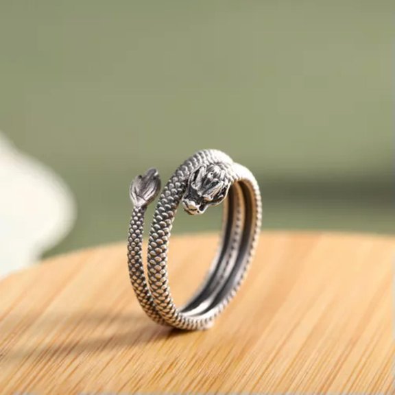 MATROOY S925 Silver Retro Men's Women's Universal Ring Dragon Adjustable Ring -Adjustable