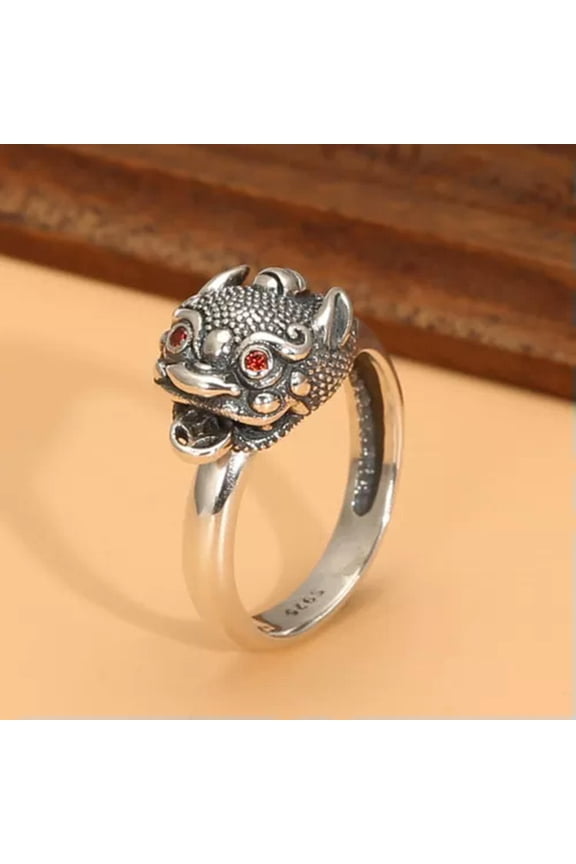S925 Sterling Silver Band Men Women Lucky Red Eye Zircon Coin  Unisex Ring