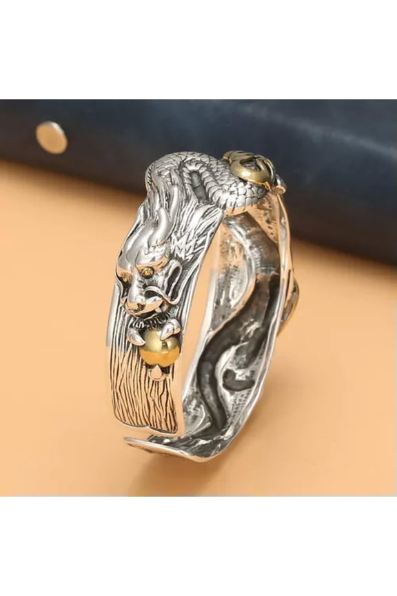 S925 Sterling Silver Pure Bracelet Men Women Bless Dragon Open Bangle 56-57g