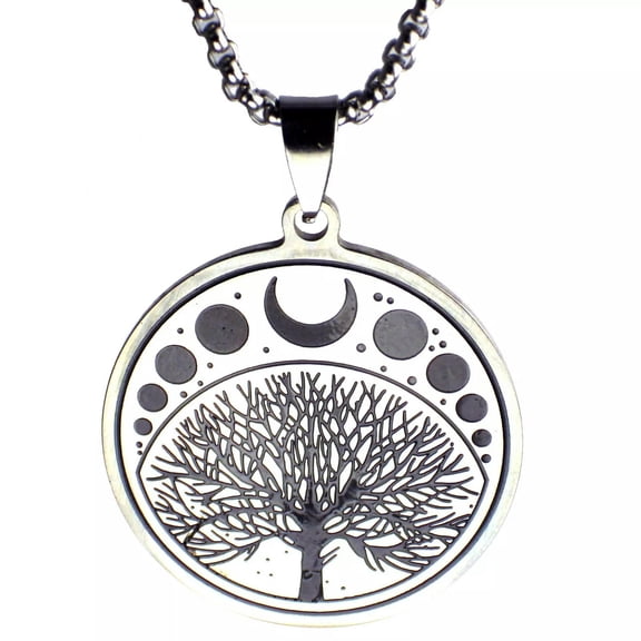MATROOY Sacred Tree Necklace Silver Stainless Steel Symbol of Creation Moon Phase Amulet