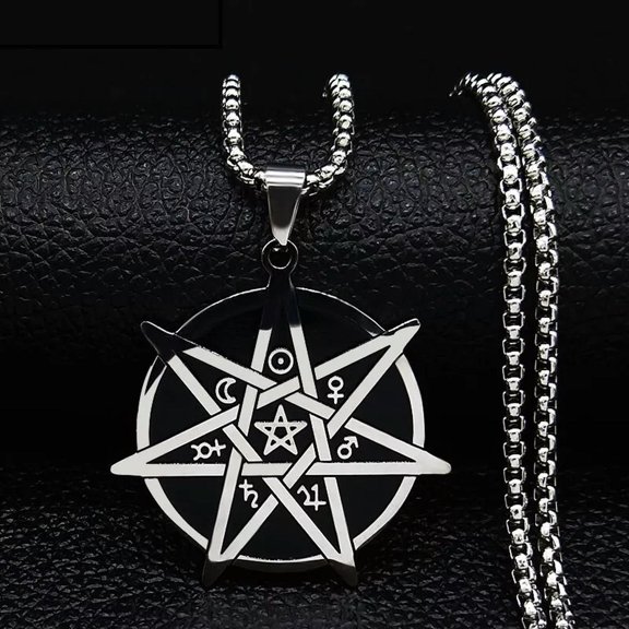 MATROOY Seven Pointed Star Heptagram septogram Necklace Stainless Steel Pendant Jewelry
