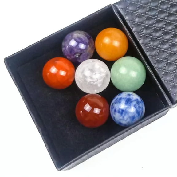 MATROOY Seven Star Group Natural Amethyst Chakra Crystal Sphere Ball with Black Box-style D
