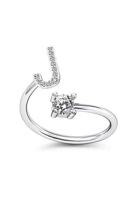 Shining Rhinestone 26 Letters Adjustable Initial Opening Ring Charm Jewelry Gift-A10