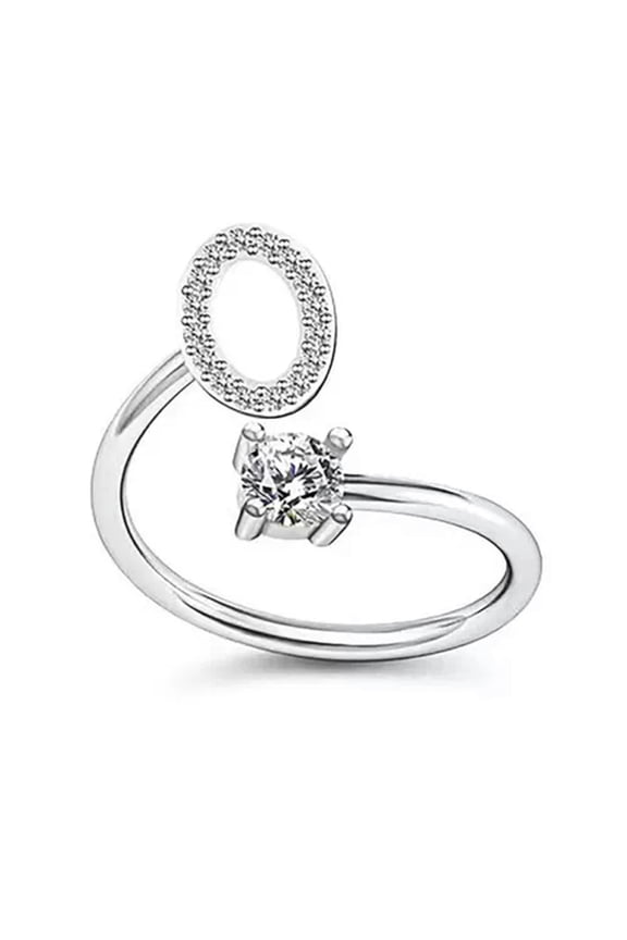 Shining Rhinestone 26 Letters Adjustable Initial Opening Ring Charm Jewelry Gift-A15