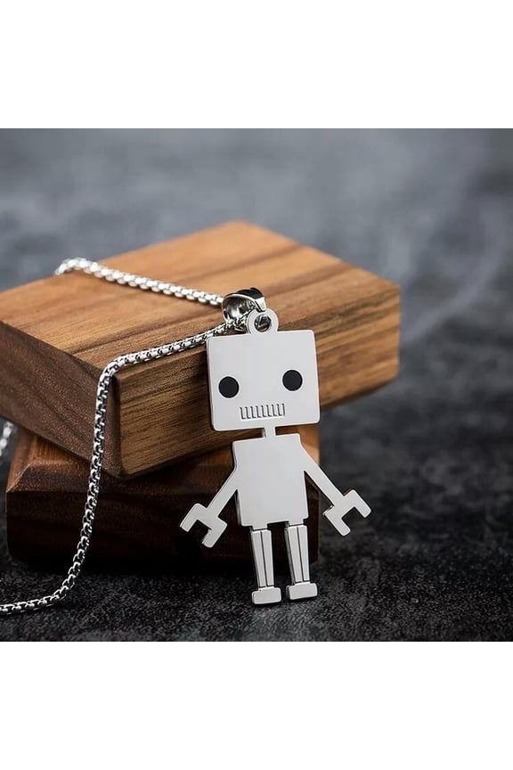 Silver 3D Android Robot Pendant Necklace Creative Jewelry Stainless Steel Chain