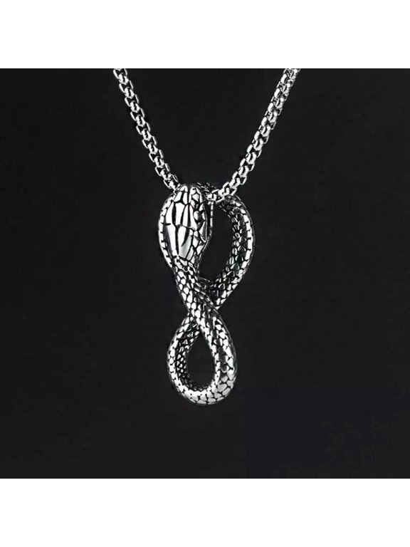 Silver Animal Serpent Snake Pendant Necklace Men's Punk Jewelry Chain 24" Gift