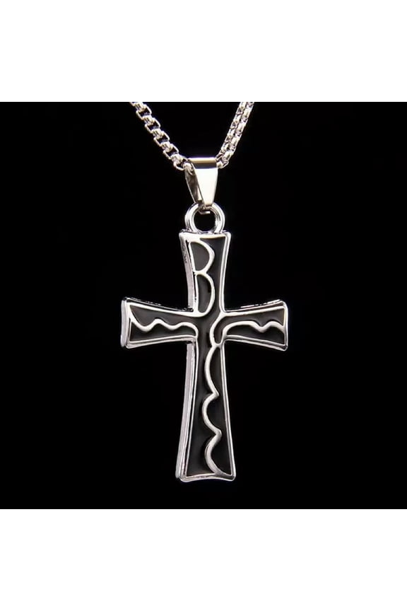 Silver Black Cross Pendant Necklace Christian Jewelry For Men Women Chain 24"