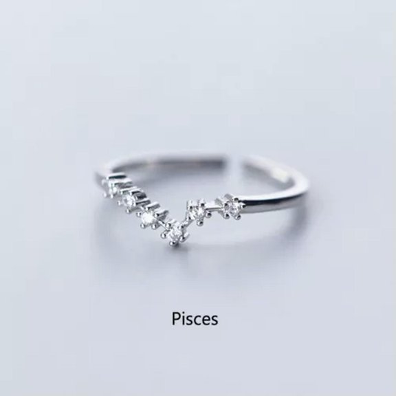 MATROOY Silver Color 12 Constellations Zodiac Sign Opening Ring Women Wedding Jewelry-Pisces