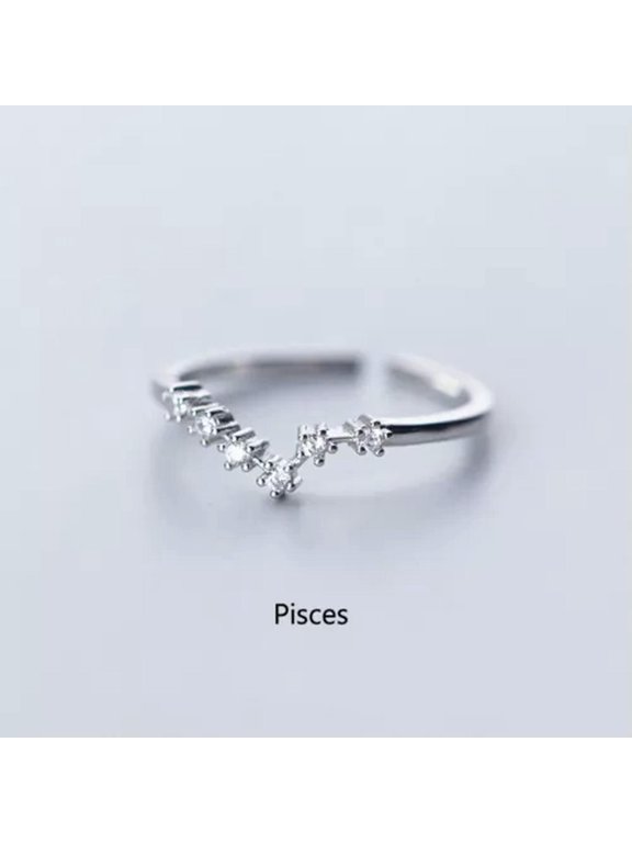Silver Color 12 Constellations Zodiac Sign Opening Ring Women Wedding Jewelry-Pisces