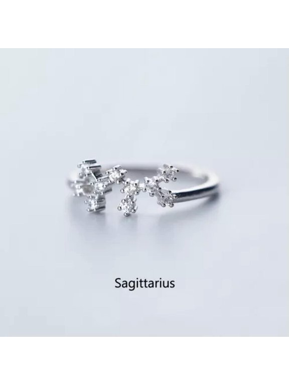 Silver Color 12 Constellations Zodiac Sign Opening Ring Women Wedding Jewelry-Sagittarius