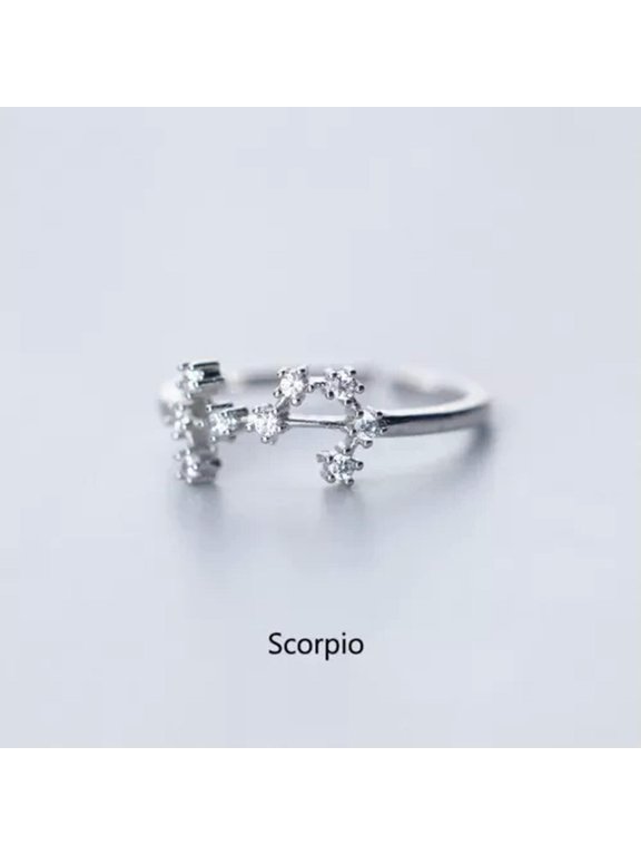 Silver Color 12 Constellations Zodiac Sign Opening Ring Women Wedding Jewelry-Scorpio