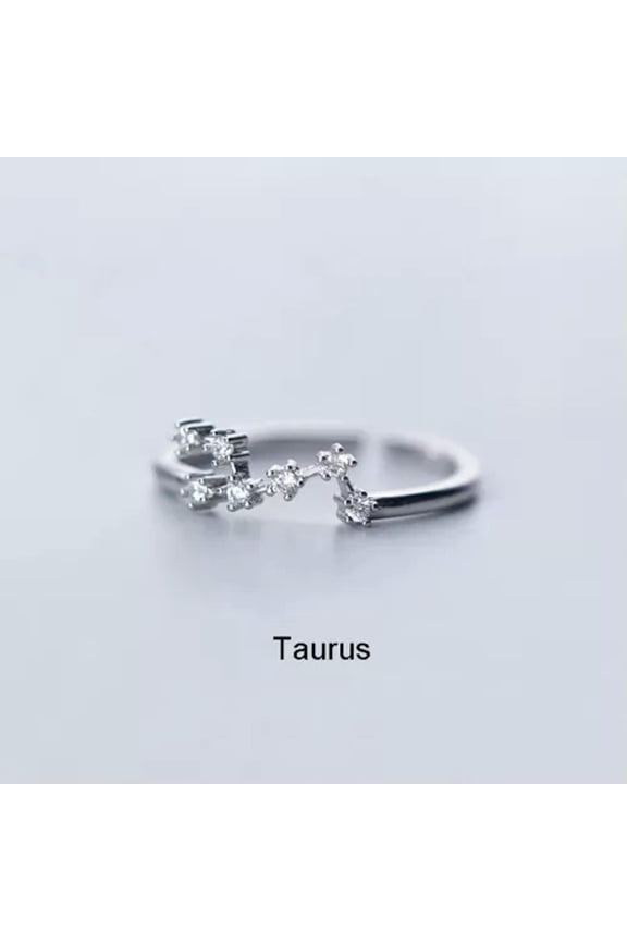 Silver Color 12 Constellations Zodiac Sign Opening Ring Women Wedding Jewelry-Taurus