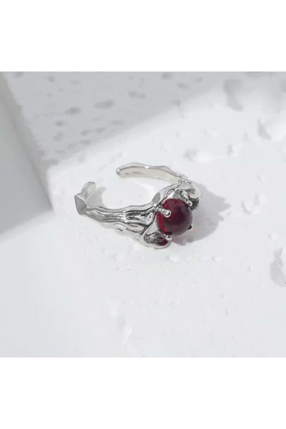 Silver Color Openwork Dyed Ruby Gemstone Double Layers Open Ring Fashion Jewelry-C