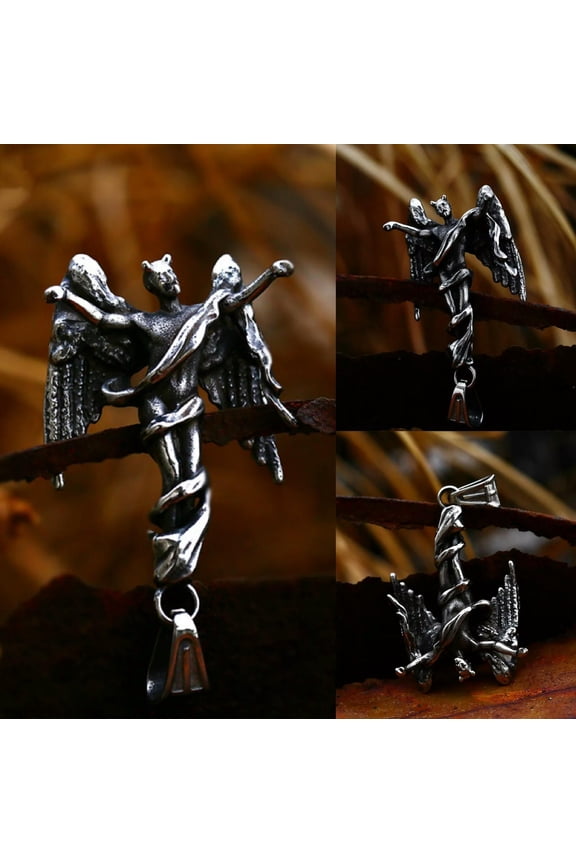 Silver Fallen Angel Pendant Necklace Punk Rock Biker Jewelry Stainless Steel 24"