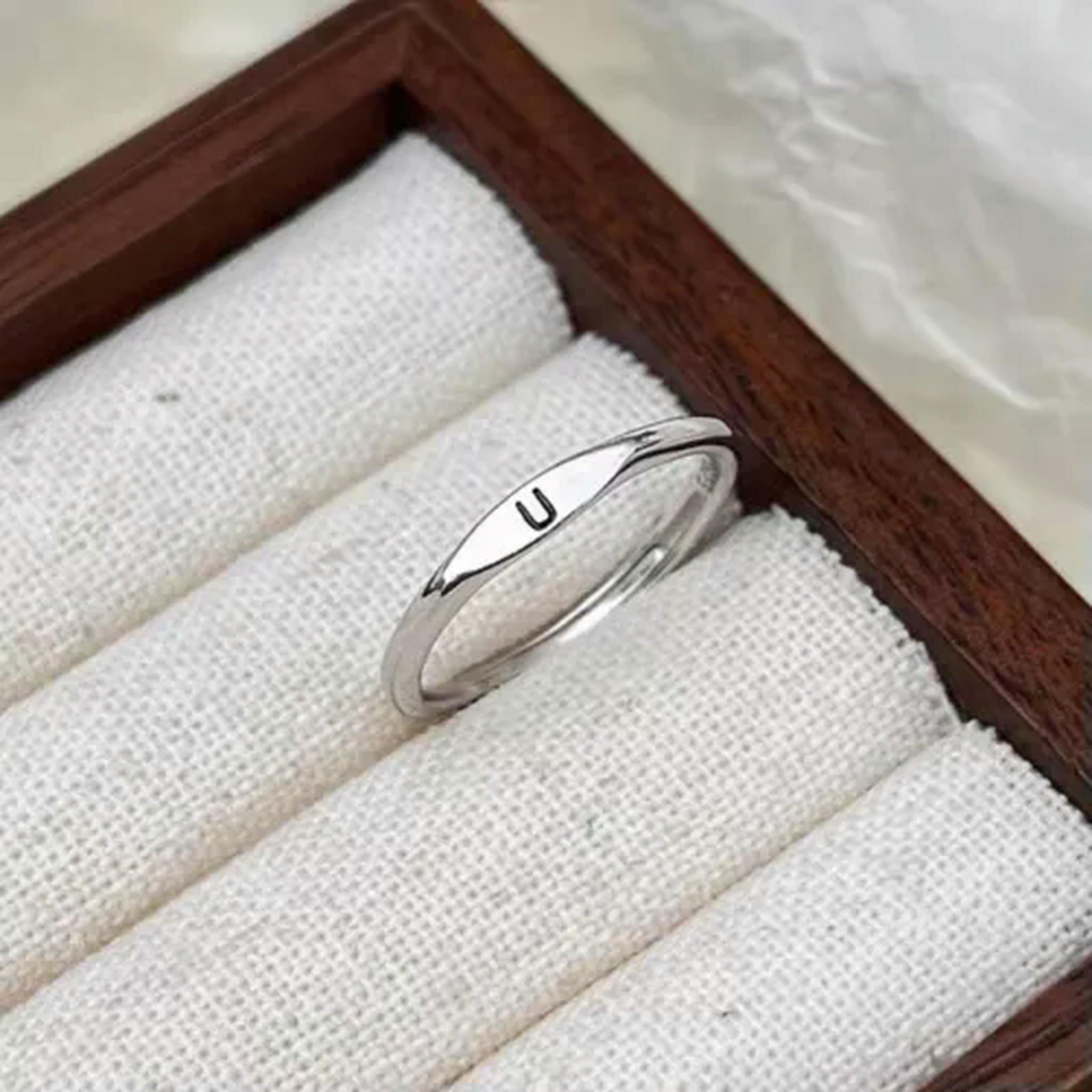 MATROOY Silver Fashion 26 Letters A-Z Open Ring Men And Women Ring ...