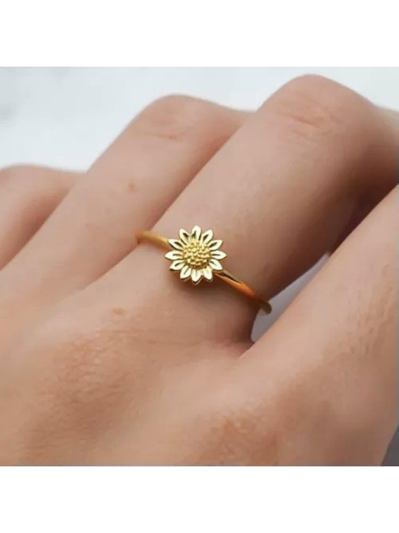 Silver Gold Daisy Flower Rings Rhinestone Enamel Ring Women Wedding Jewelry-#03 Gold Daisy-9