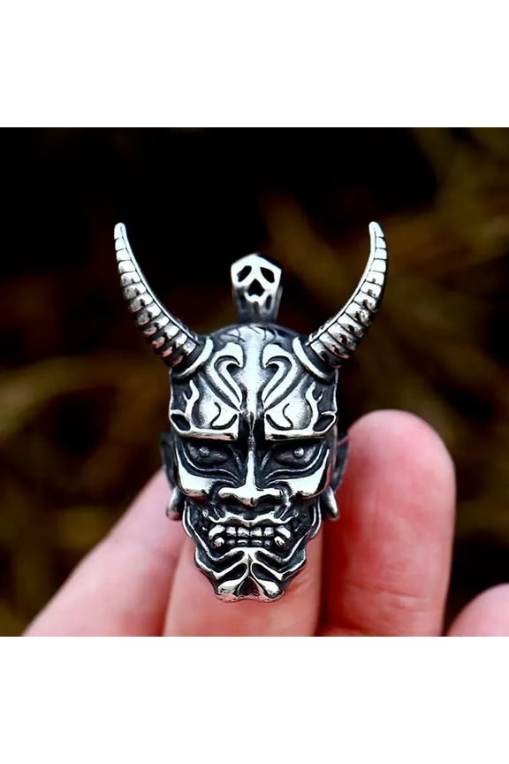 Silver Hannya Mask Pendant Necklace Chain Men's Punk Retro Rock Jewelry Gift