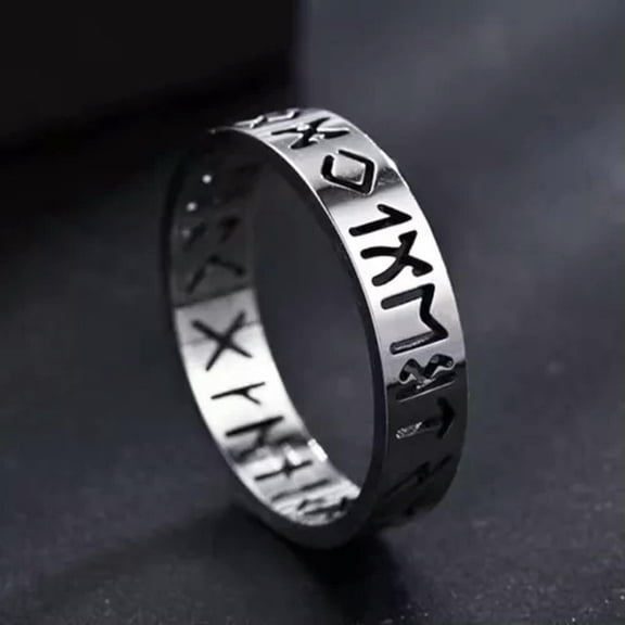MATROOY Silver Norse Viking Rune Band Ring Stainless Steel Jewelry Men Women Size 7-12-12