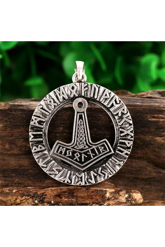 Silver Norse Viking Rune Thor's Hammer Mjolnir Amulet Pendant Necklace Chain 24"