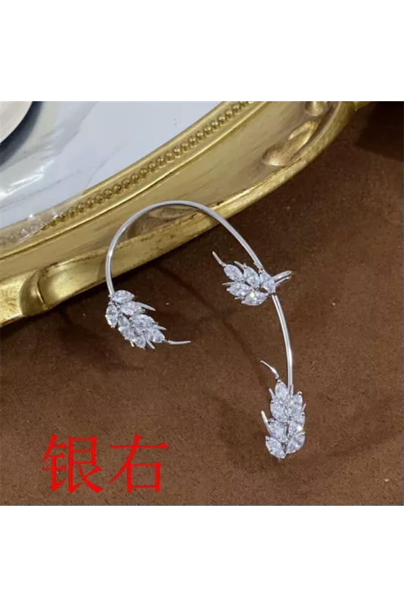 Silver Plated Zircon Leaf Ear Cuff Clip Non Piercing Wrap Earring Women Jewelry-1pc Silver Feather Left Ear