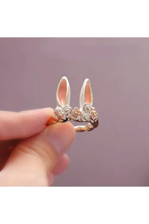 Silver Retro Frog Cat Owl Animal Rings Open Finger Ring Jewelry Adjustable-1-Rabbit Ears