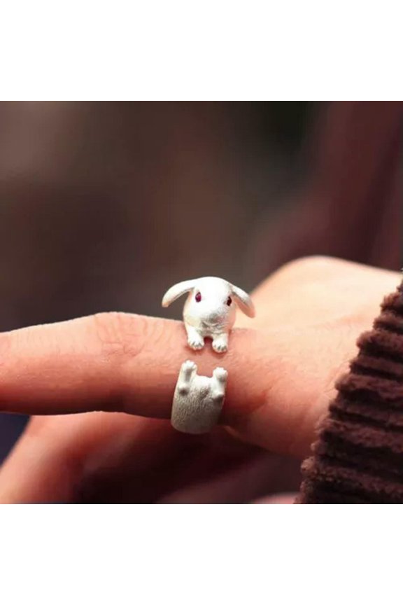Silver Retro Frog Cat Owl Animal Rings Open Finger Ring Jewelry Adjustable-44-Rabbit