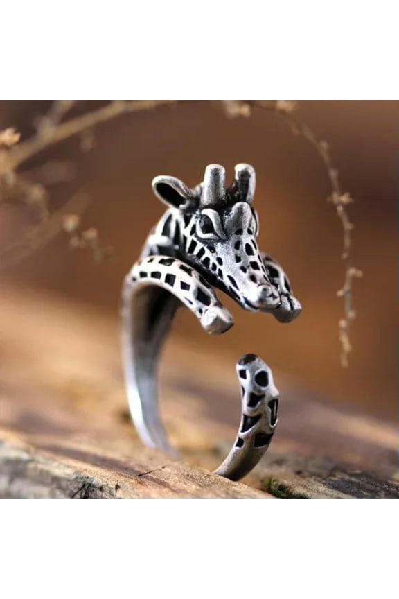 Silver Retro Frog Cat Owl Animal Rings Open Finger Ring Jewelry Adjustable-45-Giraffe