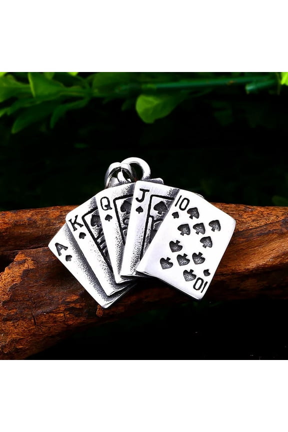Silver Royal Flush Poker Games Pendant Necklace Men's Jewelry Chain 24" Gift