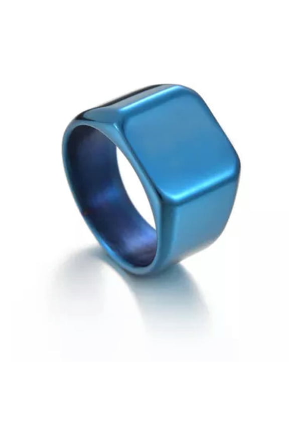 Silver Signet Ring, Chunky Stainless Steel, Matt Square For Men Women-blue-7