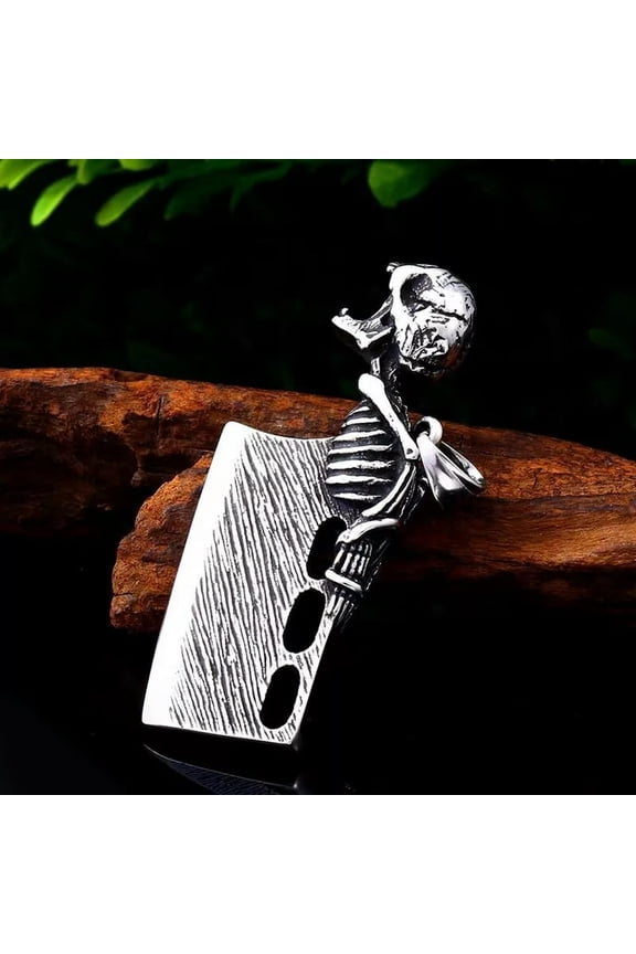 Silver Skull Knife Pendant Necklace Chain Men's Punk Retro Rock Biker Jewelry