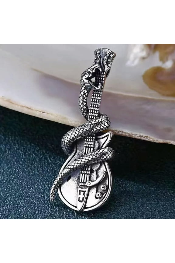 Silver Snake Guitar Pendant Necklace Mens Punk Rock Retro Jewelry Chain 22" Gift