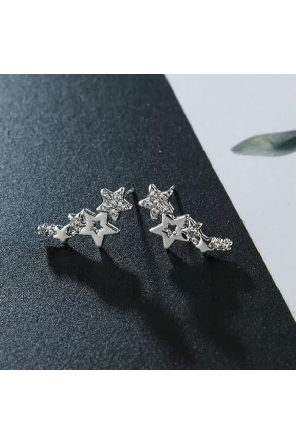 Silver Star Stud Earrings Women White Jewelry Wedding Party Gift-silver